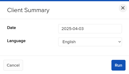 Image of the client summary panel in advisor portal. 